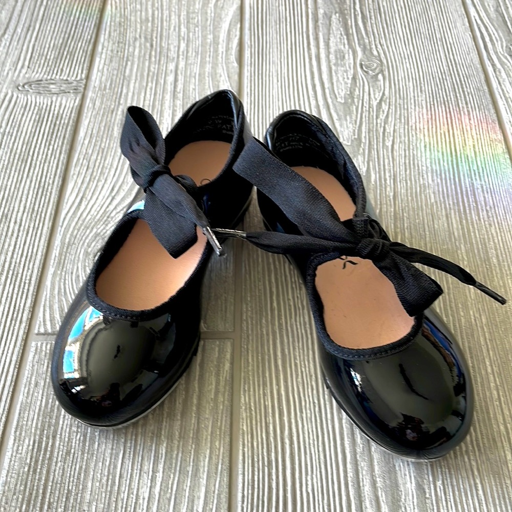 Capezio Teletone Tap Shoe- Black Patent, Girls 9W